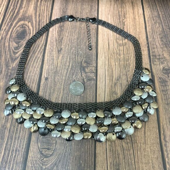 Black Silver Gold Mesh Statement Necklace - Picture 1 of 2
